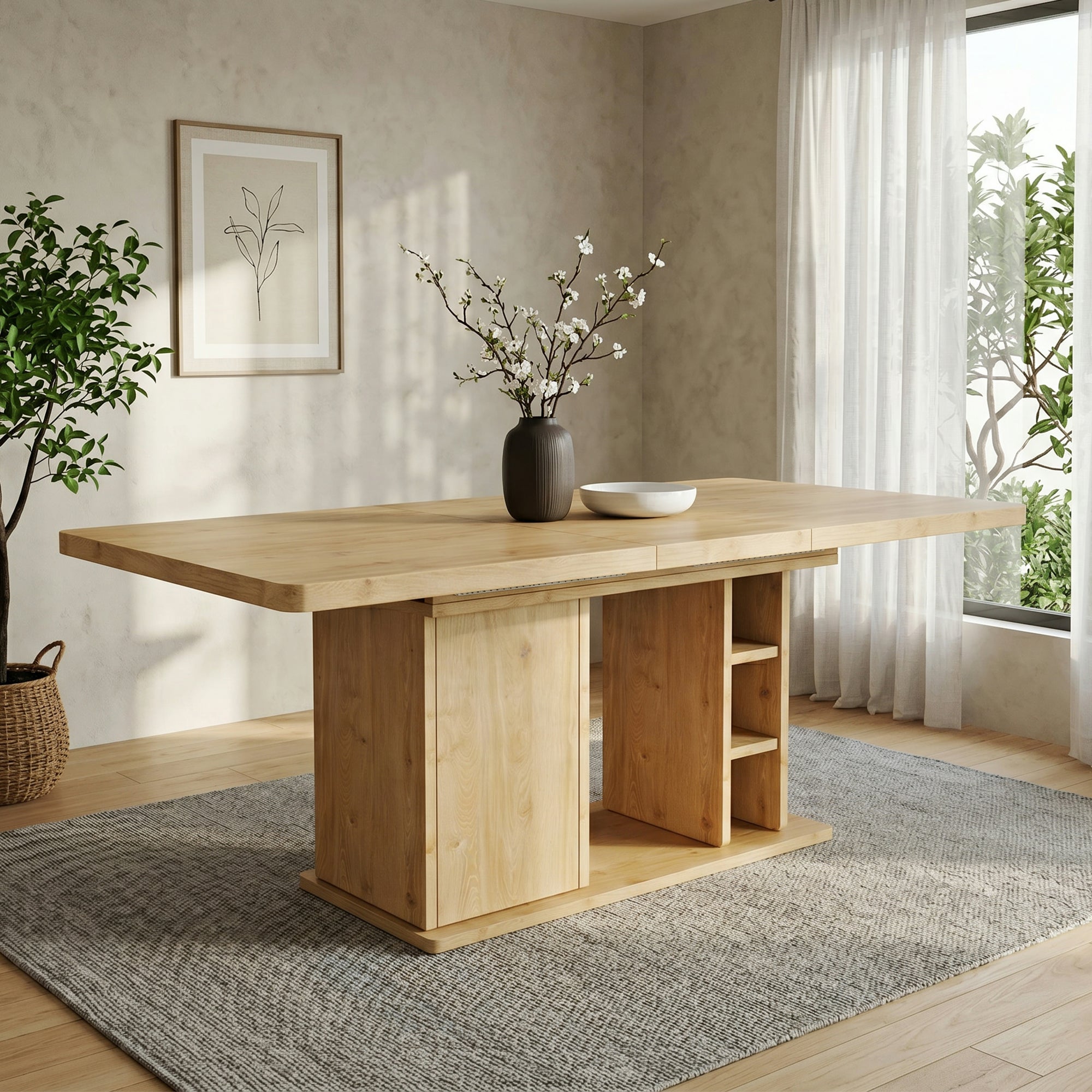 Extendable Oak Dining Table – Scandinavian Japandi Style, 6–8